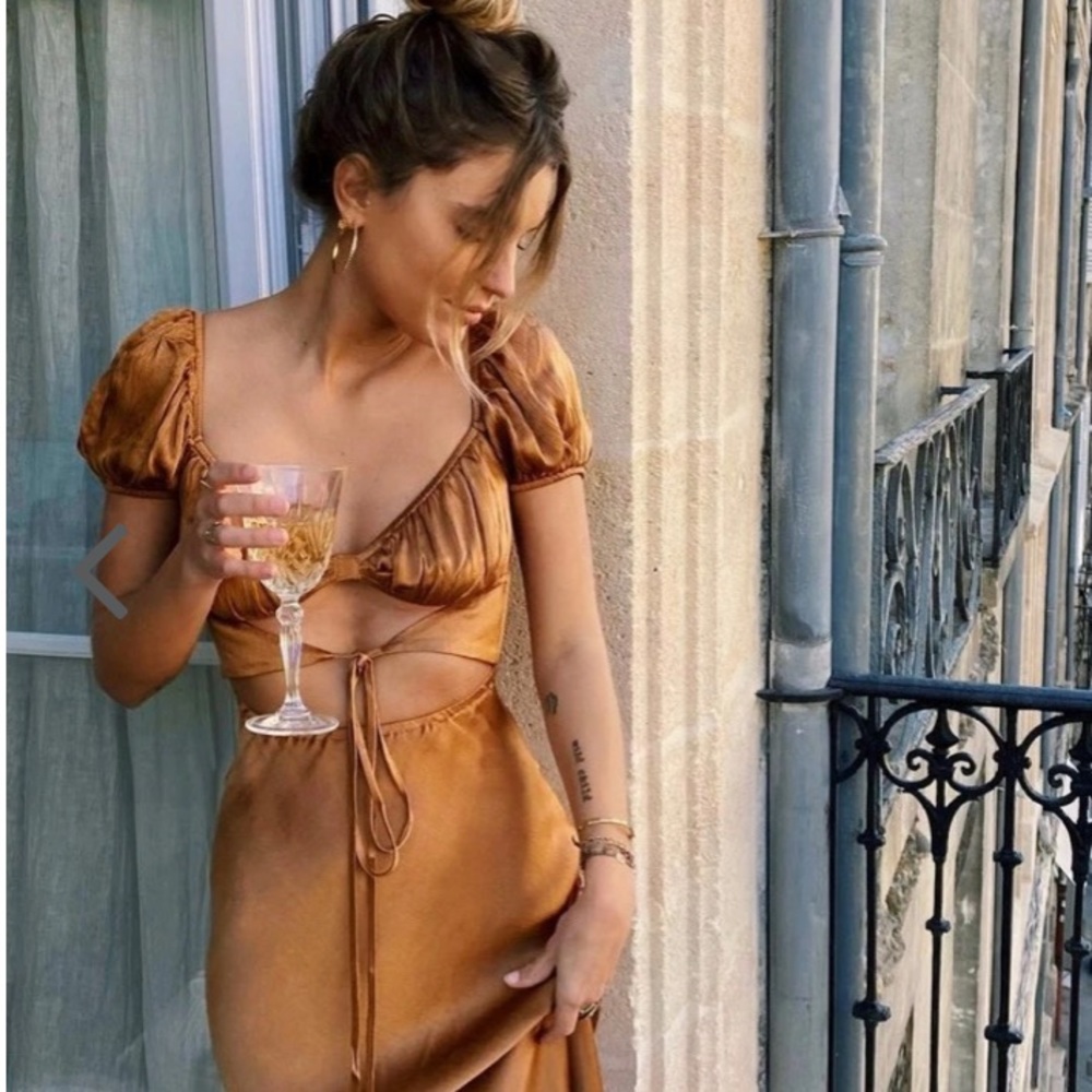 VRG GRL Au Revoir Bias Cut Maxi Dress // Tan